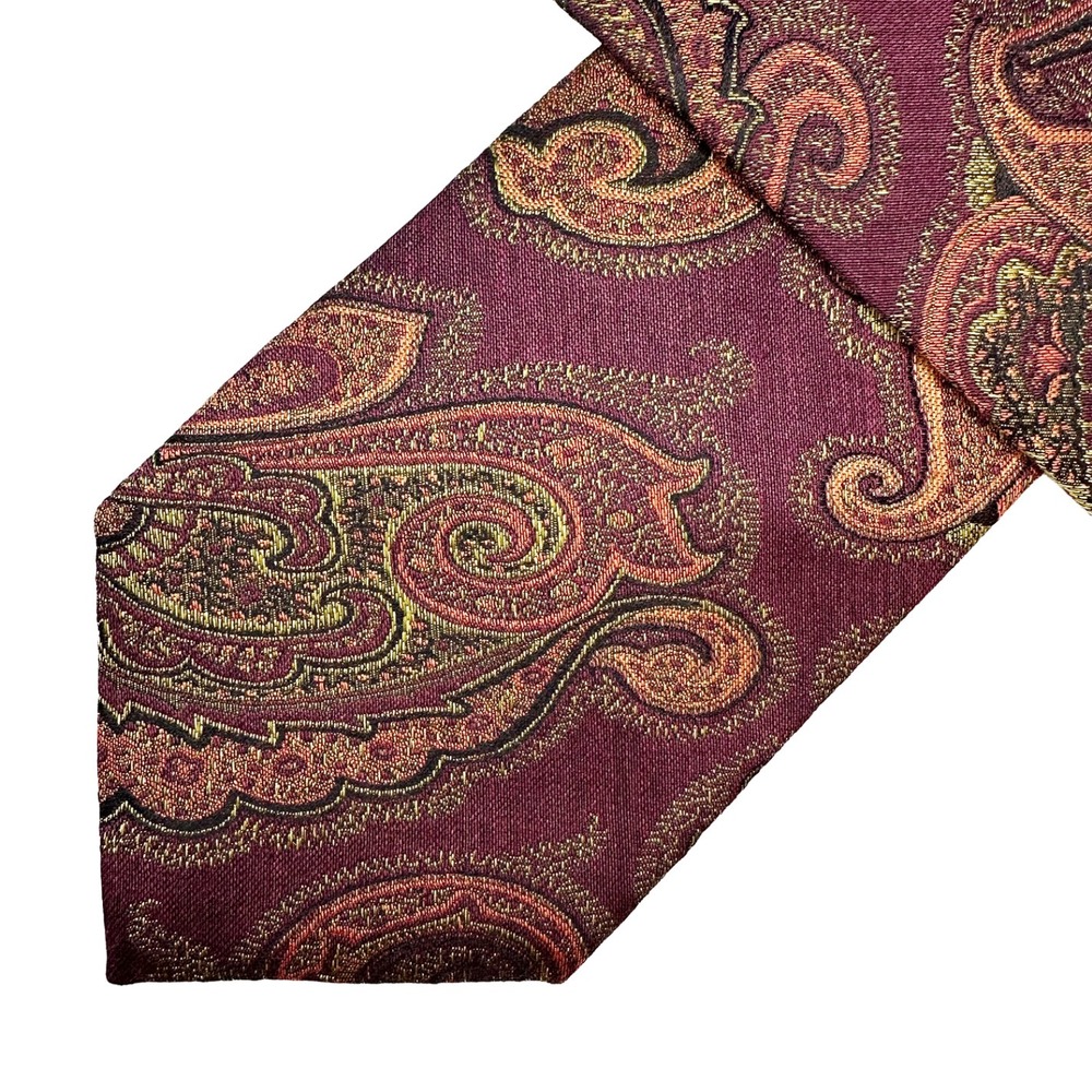 JOSEPH ABBOUD Men's Wool & Silk Paisley Neck Tie • burgundy,‎ orange, yellow